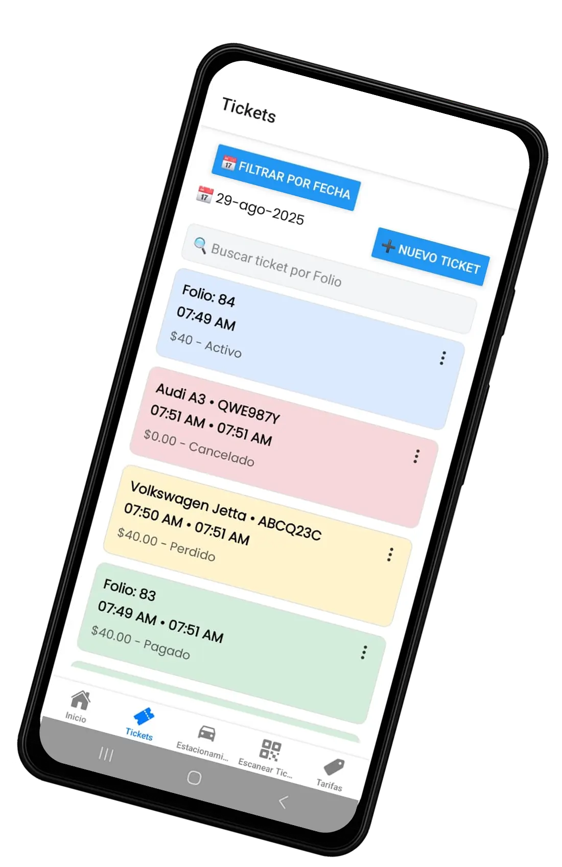 App Estaciona mostrando ticket y cobro con impresora Bluetooth
